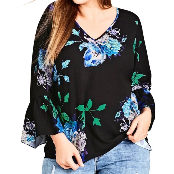 City Chic Tops - City Chic floral print bell sleeves blouse size 20
